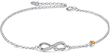 AOBOCO Infinity Fußkettchen Sterling Silber 925 Damen Verstellbare Unendlichkeit Fusskettchen mit Kristallen 27 cm (Simulierter Topas)