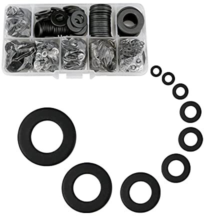Metall Beilagscheiben Sortiment,600 Stück Flach Unterlegscheiben Set,Schwarzer Kohlenstoffstahl,Runde Unterlegscheiben für Bolzen Und Schrauben (M2/2,5/3/4/5/6/8/10/12/mm)(Schwarz)