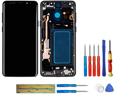 Swark Écran Tactile LCD OLED Compatible avec Samsung Galaxy S9+ Plus SM-G965 (Noir avec Cadre) + Outils