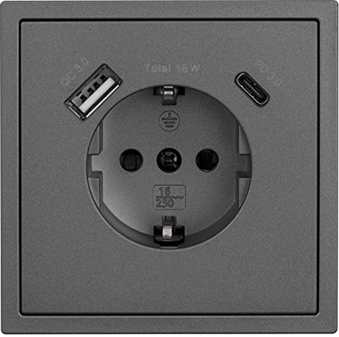 MC POWER Steckdose 2x USB Anschluss | Shallow | 1x USB-C - 18W Quickcharge - 1x USB-A Schutzkontaktsteckdose Unterputz inkl. Rahmen