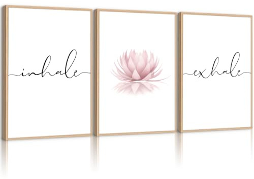 Inhale Exhale Wandkunst, Zen, Leinwand-Dekor, Yoga, Lotus, Wandkunst, beruhigende Meditation, Kunstwerk, Rosa, Yoga-Poster, Zen-Bilder, Gemälde für Wohnzimmer, Schlafzimmer, 40,6 x 61 cm, ungerahmt,