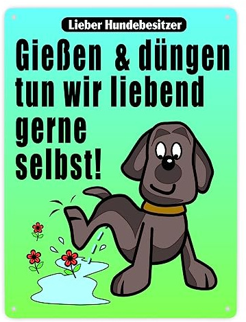 Gießen und düngen - Kein Hundeklo Schild in bunt als lustiges Geschenk für Gartenbesitzer die gegen Hundehinterlassenschaften auf dem Grundstück vorgehen wollen