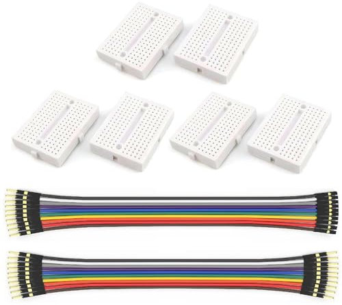 WWZMDiB 6Pcs SYB-170 Mini Breadboard White Breadboard Small Plates + Multicolored Dupont Wire 20pin Male to Male, 10pin Male to Female Breadboard Jumper Wires