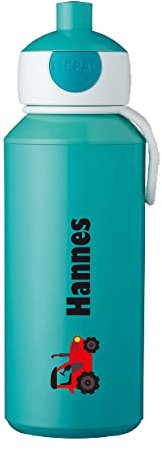 4youDesign Mepal Trinkflasche für Kinder auslaufsicher – personalisiert mit Name – Trecker türkis – Geschenk für Kinder zur Einschulung – Schlaufe zum befestigen am Ranzen – 400ml
