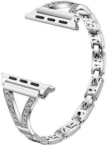 Strap Metal Silver Compatible with Apple Watch SE 44mm, Bling Stainless Steel Replacement Smart Watch Wrist Strap Compatible with iWatch Ultra 3 49mm 42MM 44MM 45MM 46MM Series SE3/9/8/7/6/5/4/3/2/1