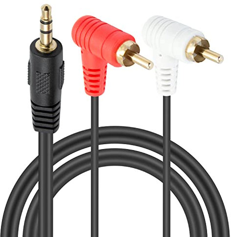 Maxhood 3.5mm to RCA Audio Cable, 90 Degree RCA to 3.5mm Cable, 1/8inch 3.5mm Male to 2RCA Male Aux Stereo Audio Y Splitter Cable for Smartphones, MP3, Tablets, Speakers, Home Theater, 5ft