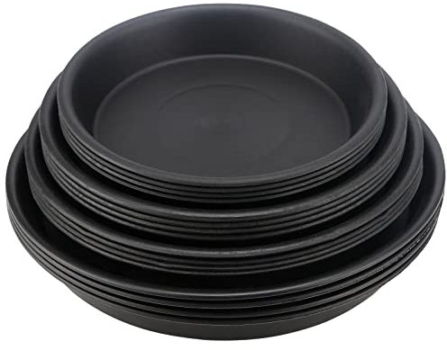 ZOENHOU 16 PCS Plant Saucers, Plastic Plant Trays 23.7cm/21cm/19cm/17cm Black Round Plant Pot Trays Flower Pot Drip Saucers for Outdoor and Indoor Plants