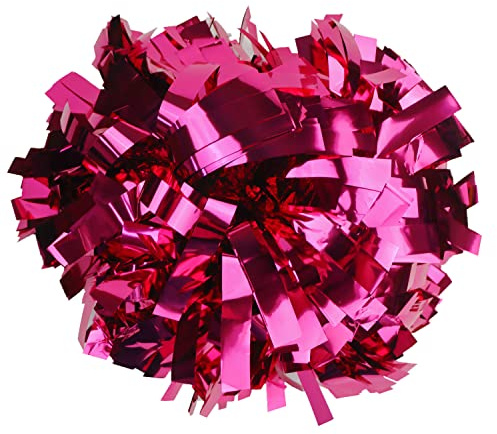 Gbateri Cheerleader-Pompons mit Taktstockgriff, metallisch, 15,2 cm, Cheerleader-Pompons für Schule, Spirit, Sport, Tanzen, Jubeln, Mädchen, Erwachsene, Hot Pink, 2 Stück