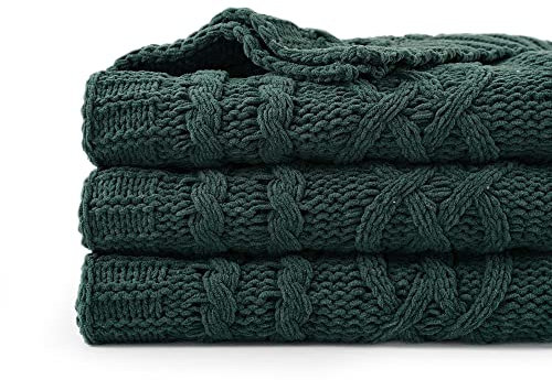 Battilo Christmas Dark Green Throw Blanket for Couch, Woven Chenille Knit Throw Blanket Versatile for Chair, 130 x 170 cm Super Soft Warm Decorative Textured Blanket for Bed, Sofa and Living Room