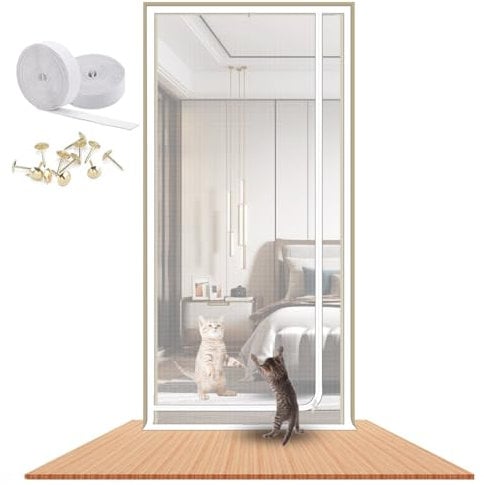 LAIJIANG Porta for Zanzariera for Gatti Porta for Zanzariera Ispessita A Prova di Animali Domestici Rete AntiGraffio for Gatti con Cerniera for Evitare Che I Cani (Color : White, Size : 90x220cm)
