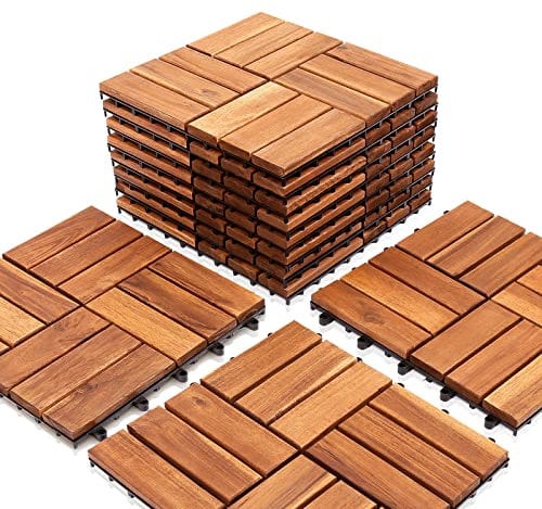 Ikodm Piastrelle per Pavimenti, Piastrelle in legno di acacia 5 m²-30 x 30 cm Piastrelle per Esternoda 12 assi ciascuna, Mattonelle per Balconi Esterni, Giardino, Terrazzo