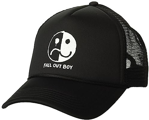 Fall Out Boy Unisex-Trucker-Mütze mit Smiley-Motiv, bedruckt, Schwarz, Schwarz, Einheitsgröße