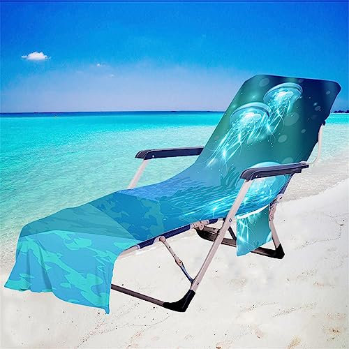 FANSU Schonbezug Für Gartenliege Frottee Liegenauflage Liegestuhl Handtuch mit Taschen Blauer Ozean Strandliegenauflage Weich Strandtuch für Reisen Schwimmen (75x210cm,Seetang)