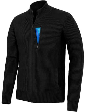 Pioneer Camp Herren Strickjacke Cardigan mit Reissverschluss Solid Warm Casual Stehkragen Strickjacke mit 3 TaschenSchwarz XL
