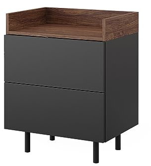 Vicco Nachttisch Anika, Nachtkommode, Anthrazit/Nussbaum, 54 x 68 cm