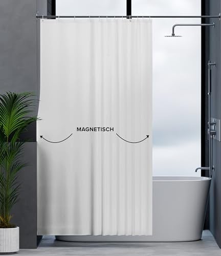 ovimar Magnetischer Duschvorhang Langfossen weiß waschbar schnelltrocknend Anti Schimmel Duschvorhang 120 x 200 cm Vorhang Blickdicht für Badewanne oder Dusche
