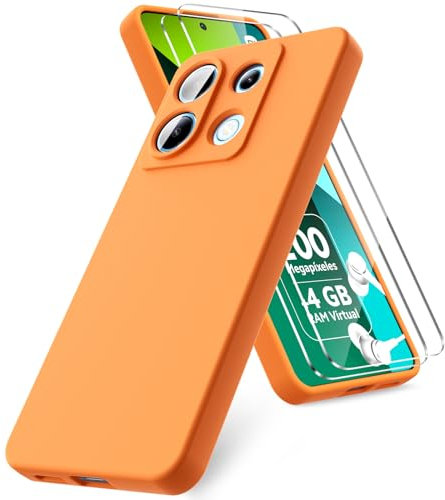 Vansdon Cover Compatibile con Xiaomi Redmi Note 13 Pro 5G / Poco X6 5G, 2 Pellicola Protettiva in Vetro Temperato, Gomma Gel di Silicone Liquida Antiurto Custodia - Arancione
