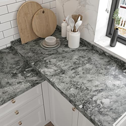 HotDecor Marmor Tapete Grau Klebefolie Möbel Küchenfolie Selbstklebend Möbelfolie Marmor Vintage Tapete Betonoptik Klebefolie Grau für Küchenarbeitsplatte Schrank Wand Tapeten Wohnzimmer 40cm X 300cm