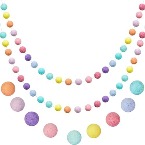 2 Stück Bunte Filzkugeln Girlanden mit 40 Pompons - Filz Ball Girlande Pompons groß Kinderzimmer Deko für Babybett, Wimpelkette, Geburtstagsfeier - Perfekte Kinderzimmer Dekoration für Hausbett