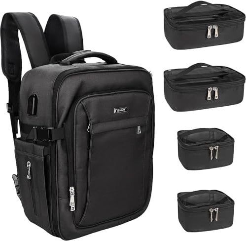 Relavel Makeup Backpack with 4 Pack Clear Makeup Bags, Professional Makeup Case Extra Large Train Case for Makeup Artists, Makeup Brush Storage Organiser, Makeup Artist Kit Set Bag, 1207-1