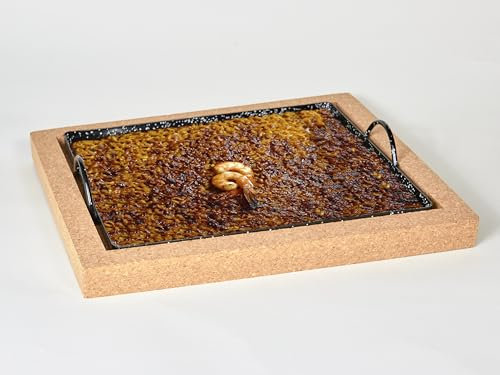 Bandeja Esmaltada Arroz a la Llauna Horno Barbacoa Plancha Base Corcho Extraíble Sin Quemaduras Ignífugo 26x30 cm