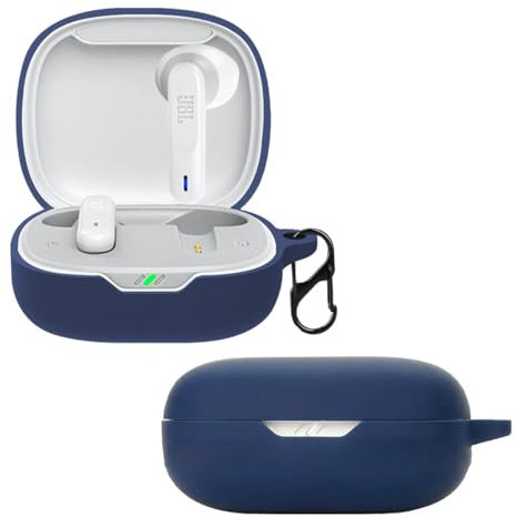 carinacoco Silicone Case for JBL Wave Flex with Carabiner, Soft and Flexible, Ultra-Thin Shockproof Cover Slim-Fit Anti-Fall Earphone Case for JBL Wave Flex, Blue