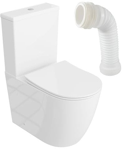LAVITA Einteilige Stand-WC mit eingebautem Spülkasten NAUTILIUS WHITE WC deckel mit Absenkautomatik Keramik Toilette Spülrandlos Toilettenschüssel Toilettenbecken Stehend + WC-Anschlussstück