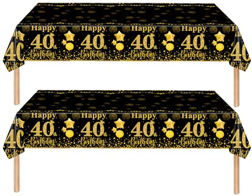 Tischdecke 40. Geburtstag Männer Frauen,2 Stück Papiertischdecke Rolle Schwarze Gold Einmal Tischdecke Party Tischdecken 40. Geburtstag Deko Tischtücher für Erwachsene 40. Geburtstags Tischdekoration