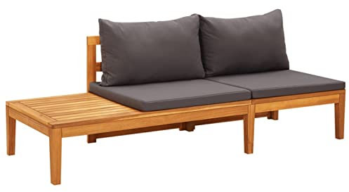 Homgoday Gartenbank, Tisch und Kissen, dunkelgrau, massives Akazienholz, Gartenbank für den Außenbereich, Bank für Balkon, Terrasse & Garten, Möbeldekor