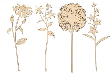 Panimel ® 4 Stück Blumen aus Holz- dekorative Holzblumen, Wiesenblumen - verschönern jedes Zuhause, Vintage Kunstblumen holzblumen2