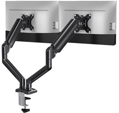 Dual Monitor Stand - Height Adjustable Gas Spring Double Arm Monitor Mount Desk Stand Fit Two 13 to 32 inch Screens with Clamp