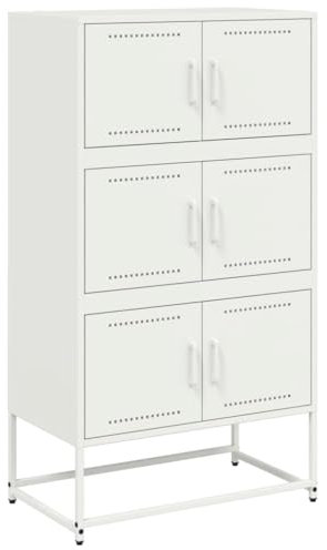 vidaXL Sideboard, Kommode mit Stauraum Tür, Beistellschrank für Wohnzimmer Schlafzimmer, Anrichte Highboard, Industrie-Stil, Weiß Stahl