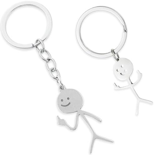 AFCJLTO 2er Set lustiger Skelett-Smiley mit Gebärdensprache als Schlüsselanhänger - Medium Stickman, niedliche Trend-Taschenanhänger& Auto-Schlüsselanhänger, perfektes Geschenkpaar