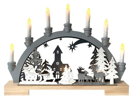 HTI living Schwibbogen Grau Weihnachtsschlitten Lichterbogen Weihnachtsdeko batteriebetrieben