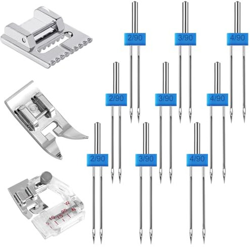 12 Stk Zwillingsnadel Nähfüße, Zwillingsnadeln aus Metall für Nähmaschine mit 3 Verschiedenen Nähfüßen