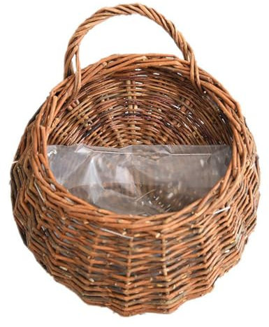QRZLP Wandbehang Blumenkorb, Handgefertigter Weiden-Hängekorb für Pflanze Wandhalterung Rattan Chlorophytum Comosum Blumenampel für Haustür, Haus, Garten (L)