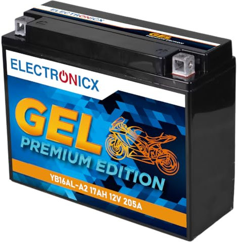 Electronicx GEL Motorradbatterie 12V 17Ah 205A/EN YB16AL-A2 - Wartungsfrei, Hohe Startleistung, Doppelte Lebensdauer