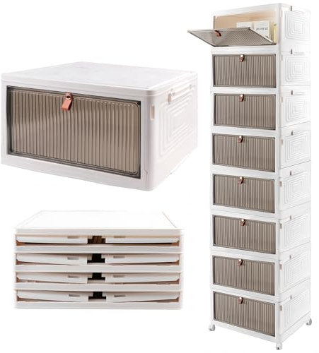 Lacusmall 23L 8 Layers Aufbewahrungsbox mit Deckel Groß, Stapelbare Aufbewahrungsboxen Plastikbox, Faltbare Aufbewahrungsboxen mit Rädern für Haus und Büro Organisation und Lagerung(Weiß, 8 Layers)