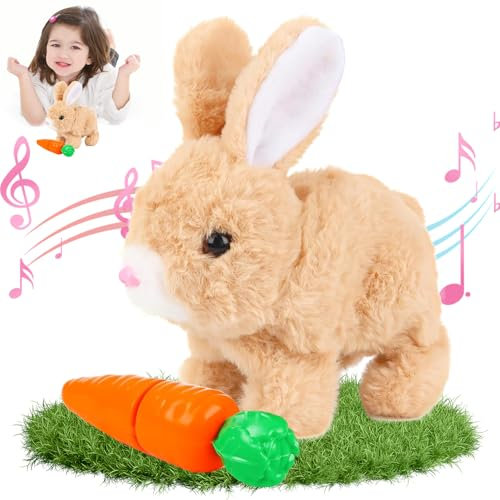 Interaktives Hasen Puppe, Osterhase Plüschtier, Kaninchen Plüschtier, Hüpfendes Kaninchen, Hase Elektrisch Spielzeug, Elektronisches Interaktives Haustier, Ostern Geschenke für Kinder