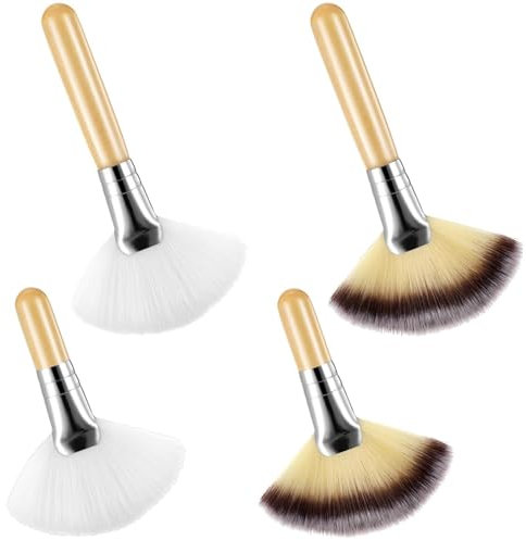 4 Pcs Facial Fan Brush, Esthetician Fluffy Fan Brushes Face Soft Bristle Highlighting Blush with Long and Short Handle for Women Girls Loose Powder Blush, Portable Cosmetic Tools