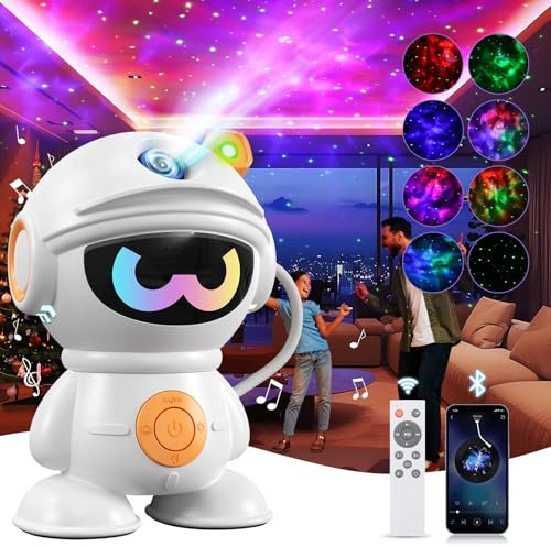 DAYLUMI Sternenhimmel Projektor mit Musik, 2025 Neu LED Galaxy Projektor Baseball Astronaut, Sternenlicht mit Fernbedienung für Schlafzimmer, Sternenprojektor Lampe Kinder & Erwachsene (Orange)