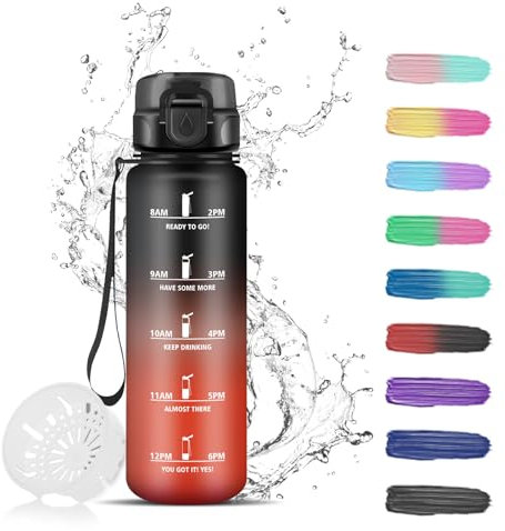Bouteille d'eau 500ml, Anti-Fuite, Gourde Graduée pour 1 Journee, Bouteille d'eau de Motivation, Facile à Nettoyer, Gourde Enfant, Gourde Plastique pour l'École, Running, Randonnée, Camping, Sport