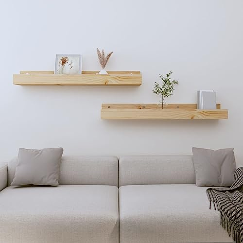 LAPOOH Wandregale 2 STK. 80x12x9 cm Massivholz Kiefer, Schweberegal, Regal Wand, Bücherregal, Hängeregal, Regalbrett, Küchenregal, Zimmer Regal, Wandboard