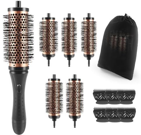Yocdunm Round Hair Brush Set Detachable Handle Hair Roller Brush 3 Sizes Round Hair Brush for Blow Drying with 6 Positioning Clips,6 Barrels 1 Handle