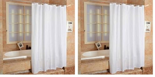 2 ur door - Rideau de Douche Extra Long en Tissu Polyester Blanc résistant à la moisissure et à la moisissure 180 x 220 cm (Lot de 2)