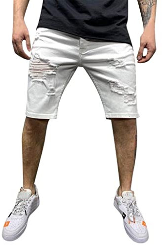 Pantaloncini Uomo Jeans, Uomo Estivi Denim Jeans Shorts Casual Basic Distrutto Pantaloncini Moda Bermudas con Vita Elastica Bermuda Cargo Uomo Jeans Uomo Corti Hip Hop con Schizzi di Vernice