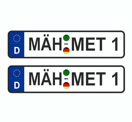 Skins4u lustige Kennzeichen Nummernschild Aufkleber Mähroboter witzige Namen oder auch personalisiert mit Deinem Wunschnamen individuell gestalten (2 Stück) (MÄH-MET 1)