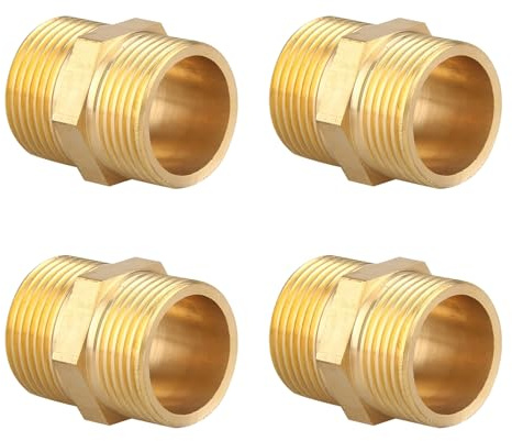 HERKINDNESS 4 Stück Doppelnippel 3/4 Zoll, Messing (Ø 26 mm) Doppelnippel, Sechskant 3/4 Zoll Doppelgewinde, für TrinkwasserErwärmungsSysteme und Rohrleitungen