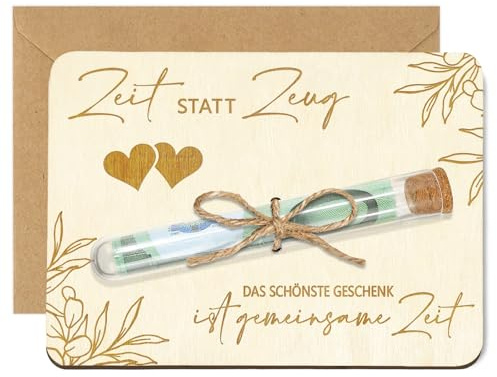 Zeit Statt Zeug Gutschein Geldgeschenke Verpackung, Time Geschenkgutschein | Das Schönste Geschenk ist Gemeinsame Zeit Schenken mit Reagenzgläser Karte Umschlag, Eukalyptus Geschenk Gutscheine aus Holz