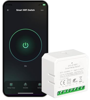 VEXA Smart WLAN-Schalter | Kompatibel mit Alexa und Google Home | Neutralleiter erforderlich | Mit Energieverbrauchsanzeige und Überlastschutz für Lampen, Ventilatoren und Warmwasserbereiter (16A)